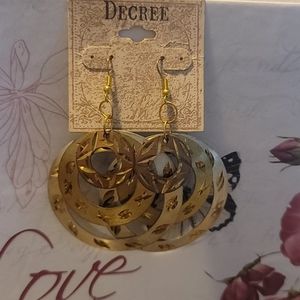Long round rose silver and gold erarings with deta
